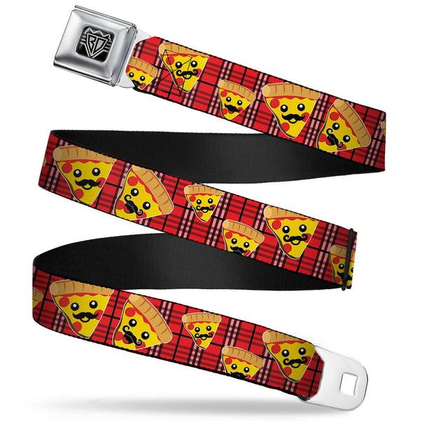 buckle down BD Wings Logo CLOSE-UP Full Color Black Silver Seatbelt Belt - Pizza Man Plaid Red Webbing