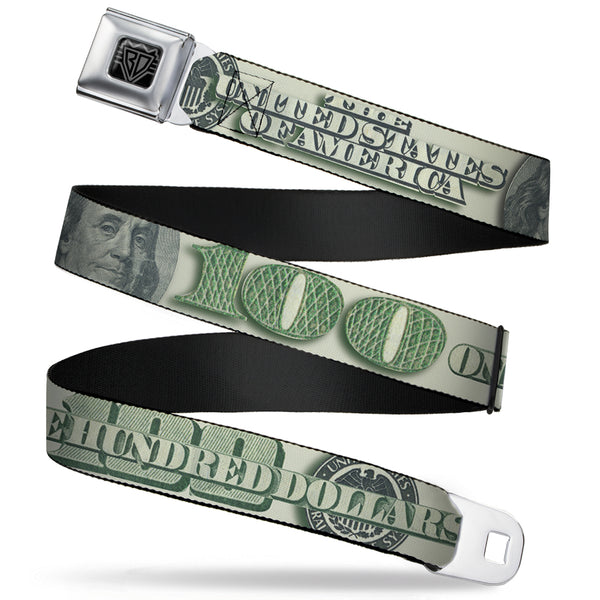buckle down BD Wings Logo CLOSE-UP Full Color Black Silver Seatbelt Belt - 100 Dollar Bill CLOSE-UP/Triple Benjamin Webbing