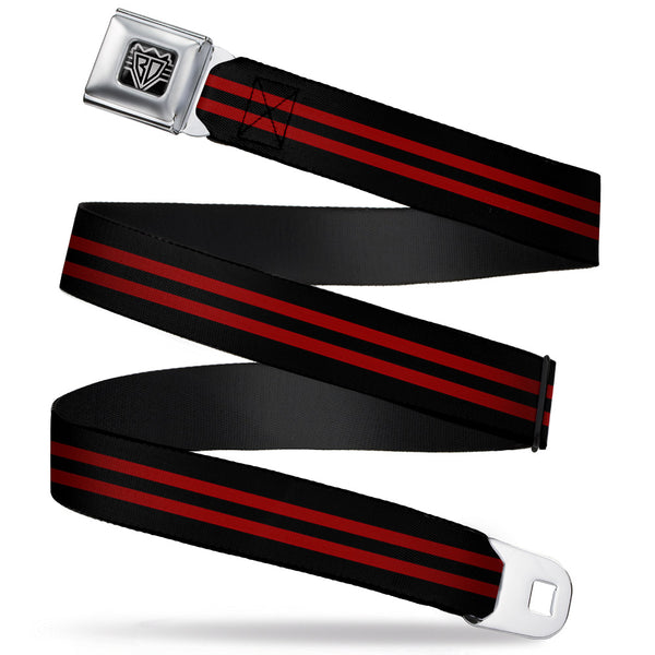 buckle down BD Wings Logo CLOSE-UP Full Color Black Silver Seatbelt Belt - Stripe Black/Red Webbing
