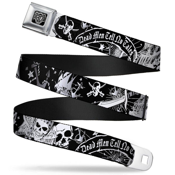 buckle down BD Wings Logo CLOSE-UP Full Color Black Silver Seatbelt Belt - Dead Men Tell No Tales Black/White Webbing