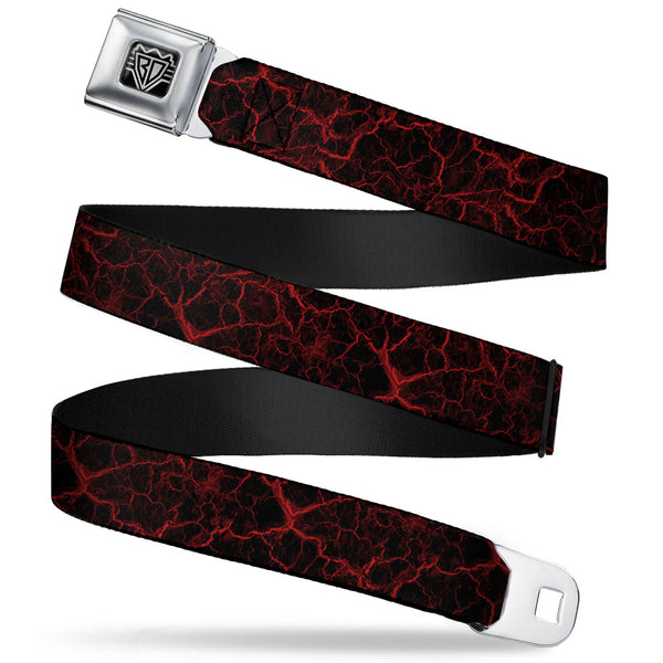 buckle down BD Wings Logo CLOSE-UP Full Color Black Silver Seatbelt Belt - Marble Black/Red Webbing