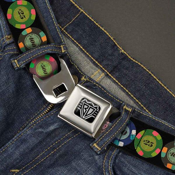 Buckle Down BD Wings Logo CLOSE-UP Full Color Black Silver Seatbelt Belt - Poker Chips 1 Webbing