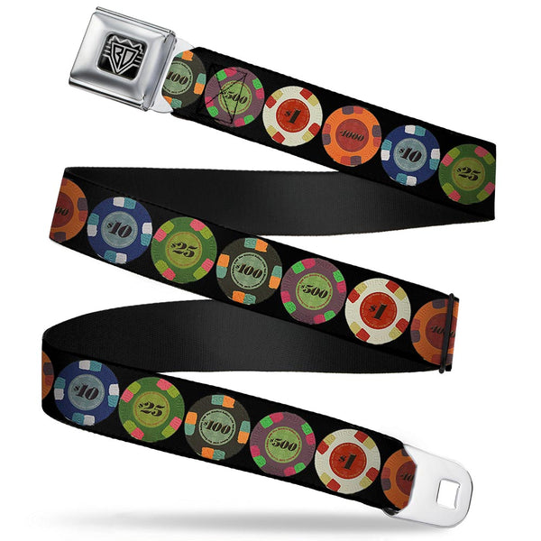 buckle down BD Wings Logo CLOSE-UP Full Color Black Silver Seatbelt Belt - Poker Chips 1 Webbing
