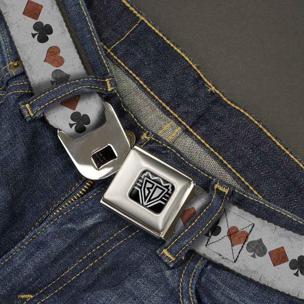 Buckle Down BD Wings Logo CLOSE-UP Full Color Black Silver Seatbelt Belt - Suits Gray Stone Webbing