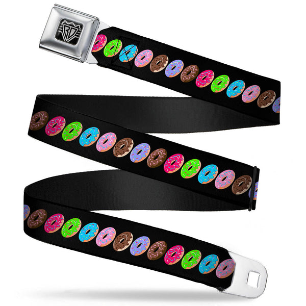 buckle down BD Wings Logo CLOSE-UP Full Color Black Silver Seatbelt Belt - Sprinkle Donuts Black/Multi Color Webbing