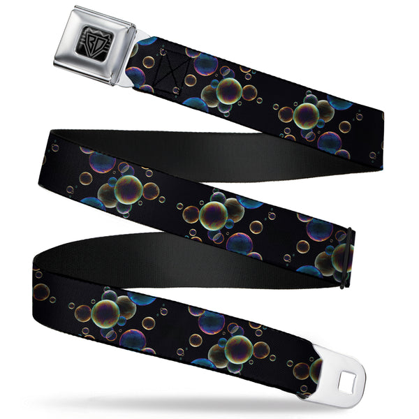 buckle down BD Wings Logo CLOSE-UP Full Color Black Silver Seatbelt Belt - Bubbles Black/Iridescent Multi Color Webbing
