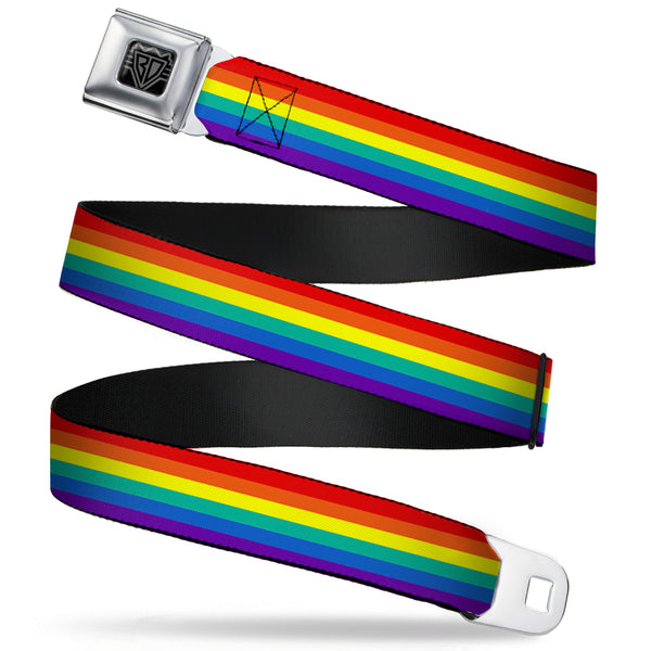 buckle down BD Wings Logo CLOSE-UP Full Color Black Silver Seatbelt Belt - Rainbow Print Webbing