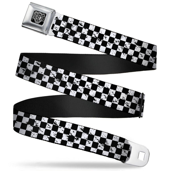 buckle down BD Wings Logo CLOSE-UP Full Color Black Silver Seatbelt Belt - Checker Weathered Black/White Webbing