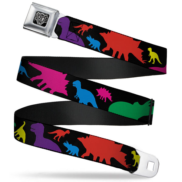 buckle down BD Wings Logo CLOSE-UP Full Color Black Silver Seatbelt Belt - Dinosaur Silhouette Black/Multi Color Webbing