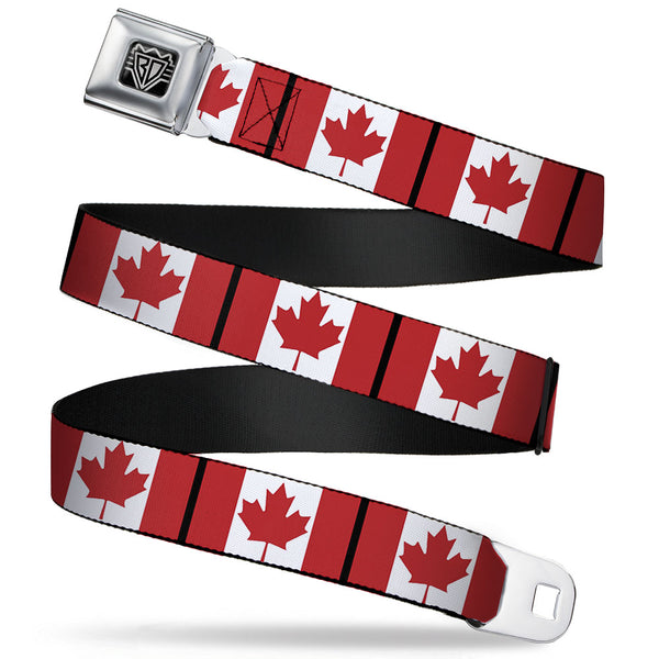 buckle down BD Wings Logo CLOSE-UP Full Color Black Silver Seatbelt Belt - Canada Flags Webbing