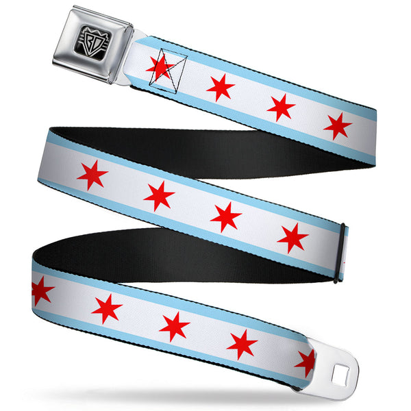buckle down BD Wings Logo CLOSE-UP Full Color Black Silver Seatbelt Belt - Chicago Flag Webbing
