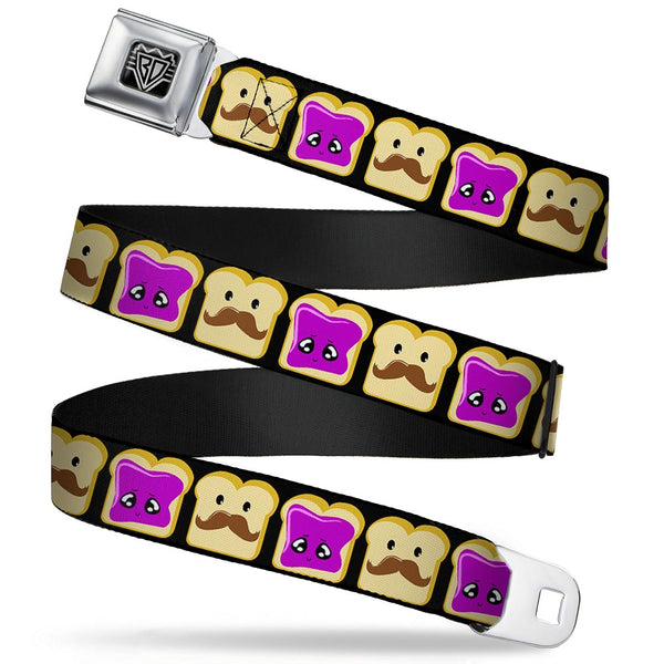 buckle down BD Wings Logo CLOSE-UP Full Color Black Silver Seatbelt Belt - Peanut Butter w/Mustache & Jelly Webbing