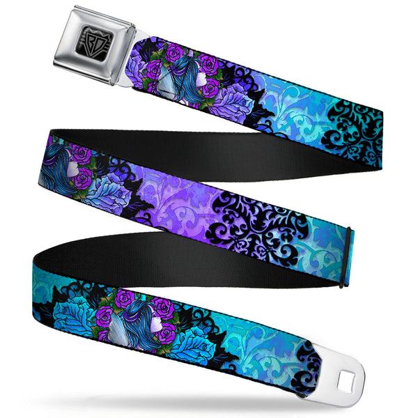 buckle down BD Wings Logo CLOSE-UP Full Color Black Silver Seatbelt Belt - TJ-Fairy Blue Hair Webbing