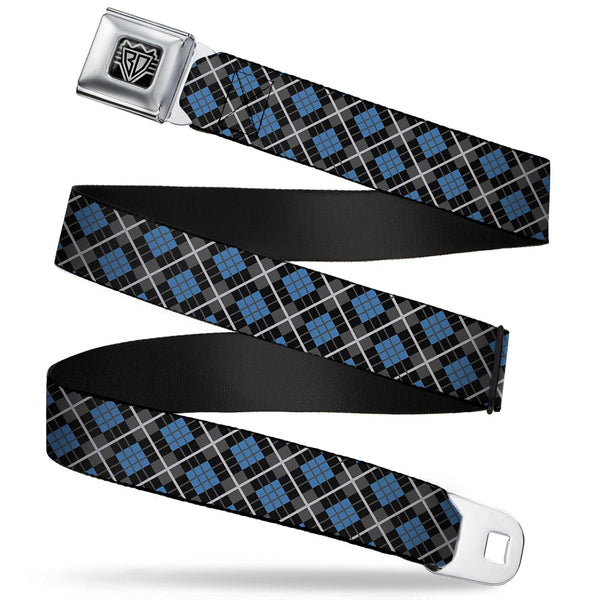 buckle down BD Wings Logo CLOSE-UP Full Color Black Silver Seatbelt Belt - Argyle Black/Gray/Turquoise Webbing