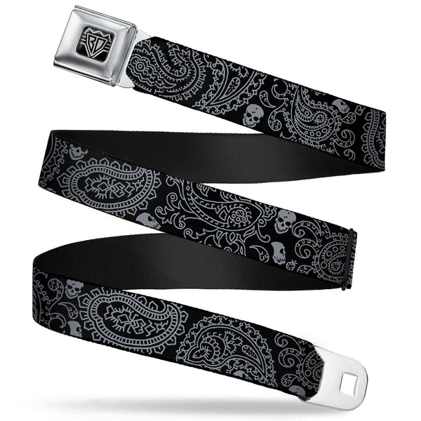 buckle down BD Wings Logo CLOSE-UP Full Color Black Silver Seatbelt Belt - Bandana/Skulls Black/Silver Webbing