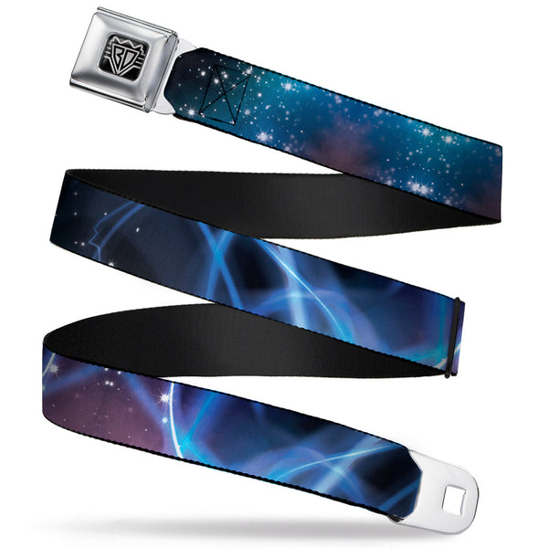 buckle down BD Wings Logo CLOSE-UP Full Color Black Silver Seatbelt Belt - Galaxy Swirl/Shining Stars Webbing