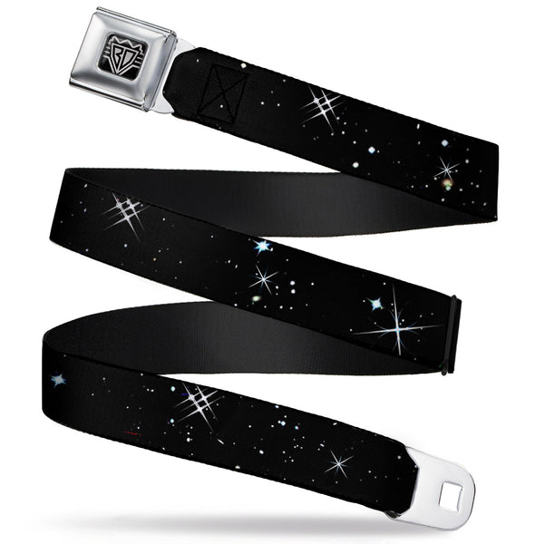 buckle down BD Wings Logo CLOSE-UP Full Color Black Silver Seatbelt Belt - Deep Space Black/White Webbing