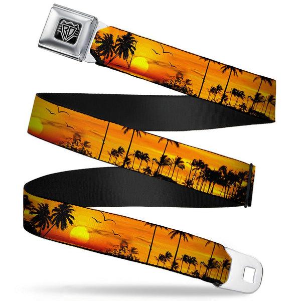 buckle down BD Wings Logo CLOSE-UP Full Color Black Silver Seatbelt Belt - Golden Sunset Webbing
