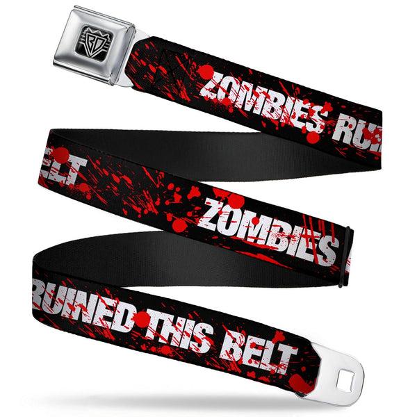 buckle down BD Wings Logo CLOSE-UP Full Color Black Silver Seatbelt Belt - ZOMBIES RUINED THIS BELT Black/White/Red Splatter Webbing