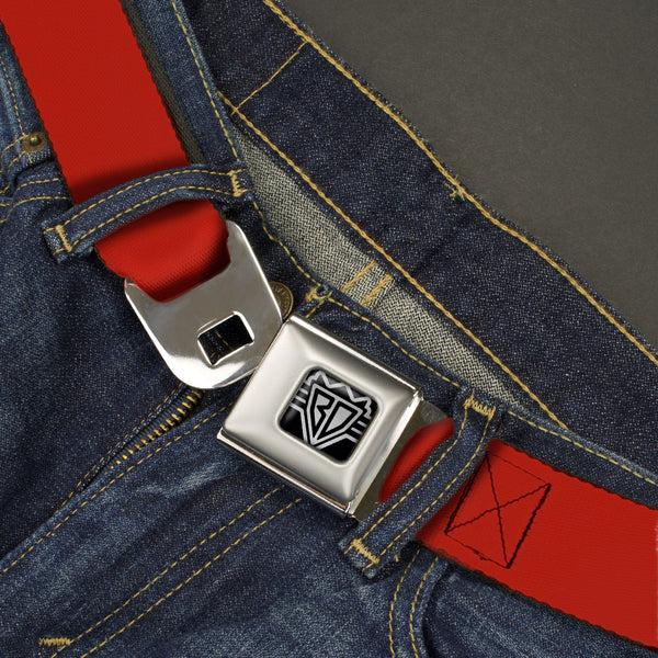 Buckle Down BD Wings Logo CLOSE-UP Full Color Black Silver Seatbelt Belt - Red Print Webbing