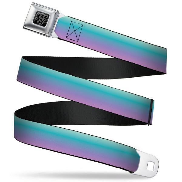 buckle down BD Wings Logo CLOSE-UP Full Color Black Silver Seatbelt Belt - Ombre Blue-Green/Purple Webbing