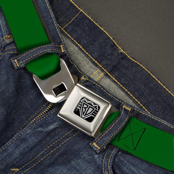 Buckle Down BD Wings Logo CLOSE-UP Full Color Black Silver Seatbelt Belt - Kelly Green Print Webbing
