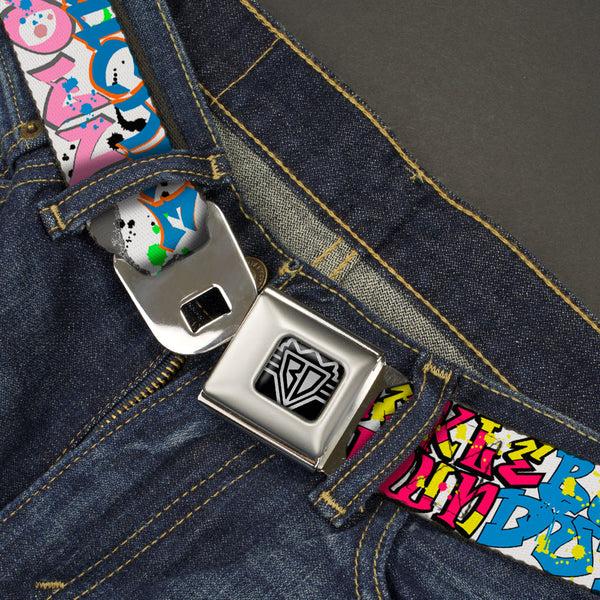 Buckle Down BD Wings Logo CLOSE-UP Full Color Black Silver Seatbelt Belt - BD Tag Webbing