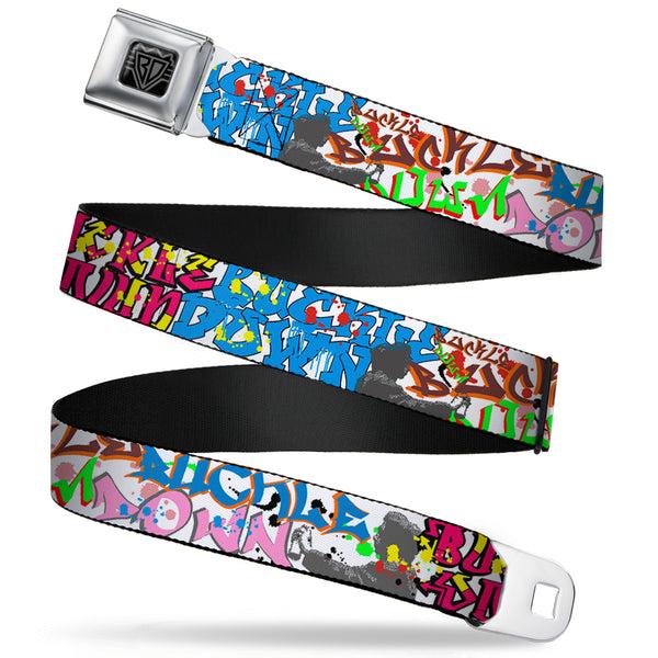 buckle down BD Wings Logo CLOSE-UP Full Color Black Silver Seatbelt Belt - BD Tag Webbing