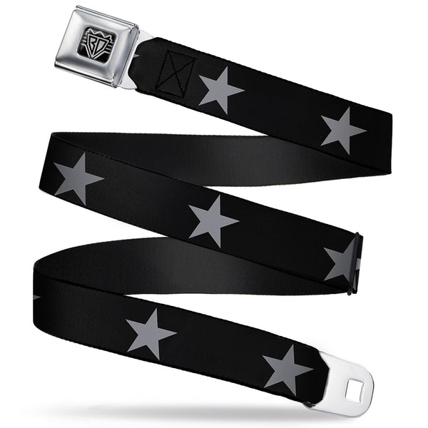 buckle down BD Wings Logo CLOSE-UP Full Color Black Silver Seatbelt Belt - Star Black/Silver Webbing