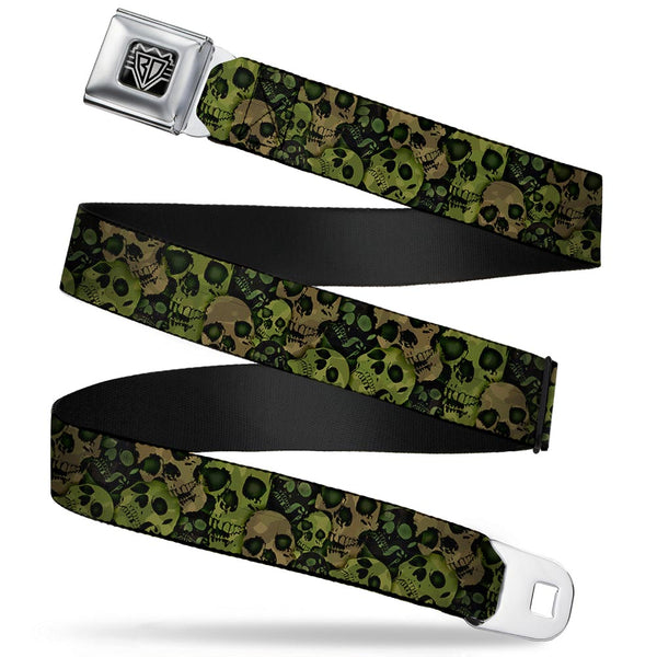 buckle down BD Wings Logo CLOSE-UP Full Color Black Silver Seatbelt Belt - Camo Olive/Black Skull Yard2 Webbing