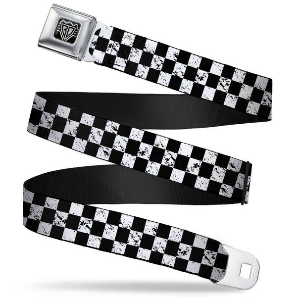 buckle down BD Wings Logo CLOSE-UP Full Color Black Silver Seatbelt Belt - Checker Weathered2 Black/White Webbing
