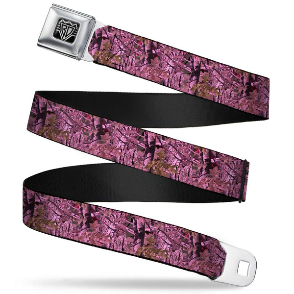 buckle down BD Wings Logo CLOSE-UP Full Color Black Silver Seatbelt Belt - Hunting Camo Pinks Webbing