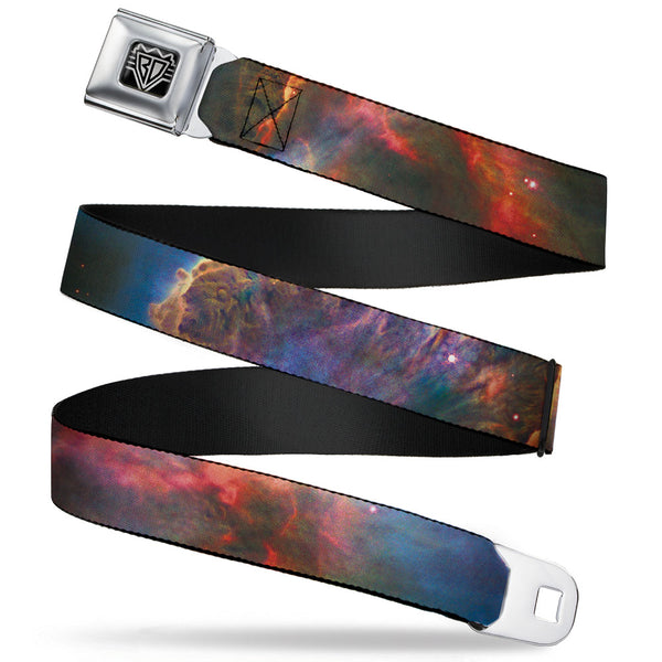 buckle down BD Wings Logo CLOSE-UP Full Color Black Silver Seatbelt Belt - Supernova Space Collage Webbing