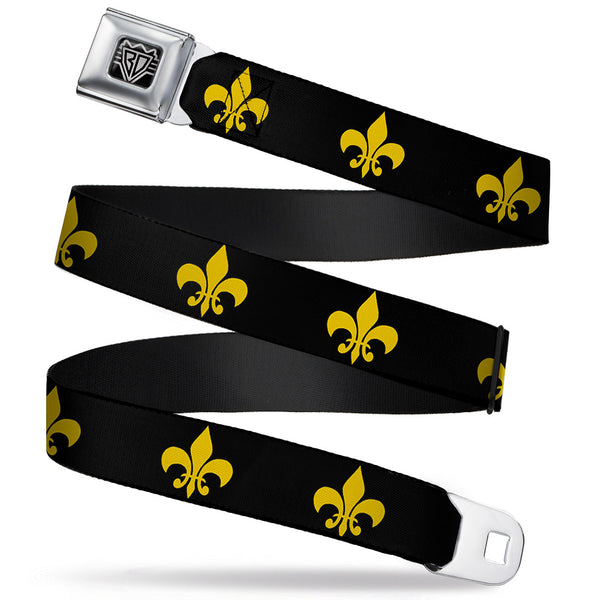 buckle down BD Wings Logo CLOSE-UP Full Color Black Silver Seatbelt Belt - Fleur-de-Lis Black/Yellow Webbing