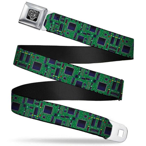 buckle down BD Wings Logo CLOSE-UP Full Color Black Silver Seatbelt Belt - Circuit Board2 Webbing
