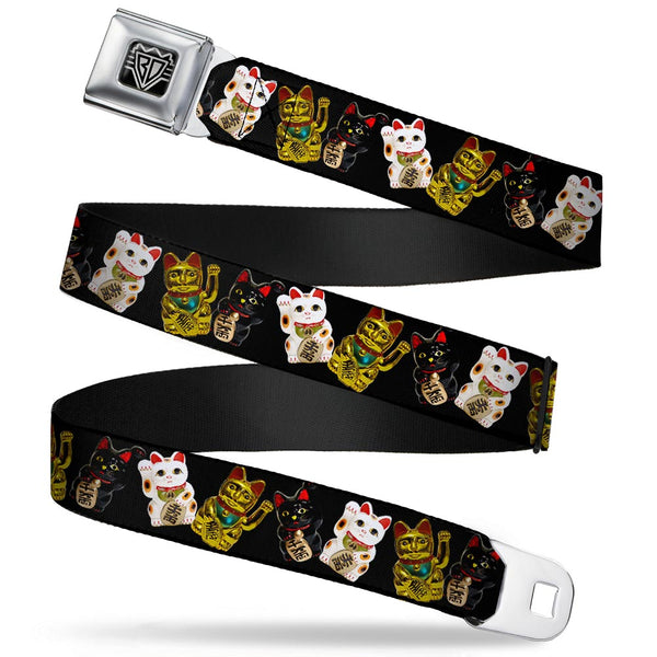 buckle down BD Wings Logo CLOSE-UP Full Color Black Silver Seatbelt Belt - Maneki Neko Lucky Cats Gold/Black/White Webbing