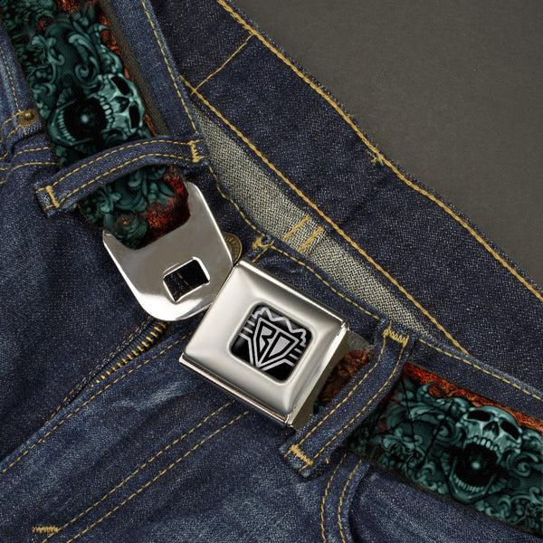 Buckle Down BD Wings Logo CLOSE-UP Full Color Black Silver Seatbelt Belt - TJ-Ornament Skull Webbing