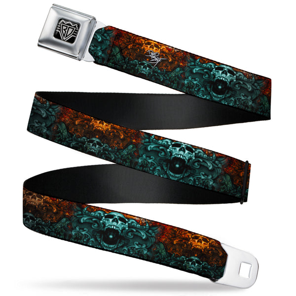 buckle down BD Wings Logo CLOSE-UP Full Color Black Silver Seatbelt Belt - TJ-Ornament Skull Webbing