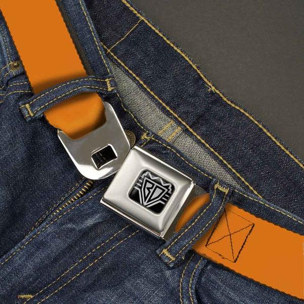 Buckle Down BD Wings Logo CLOSE-UP Full Color Black Silver Seatbelt Belt - Orange Webbing