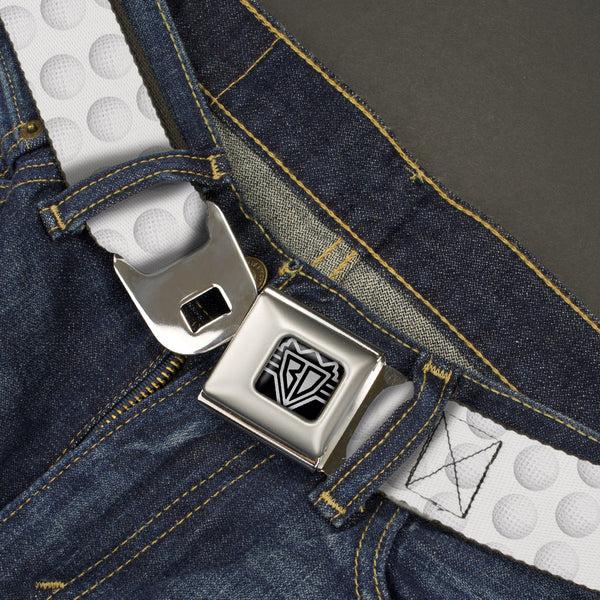 Buckle Down BD Wings Logo CLOSE-UP Full Color Black Silver Seatbelt Belt - Golf Ball Dimples Whites Webbing