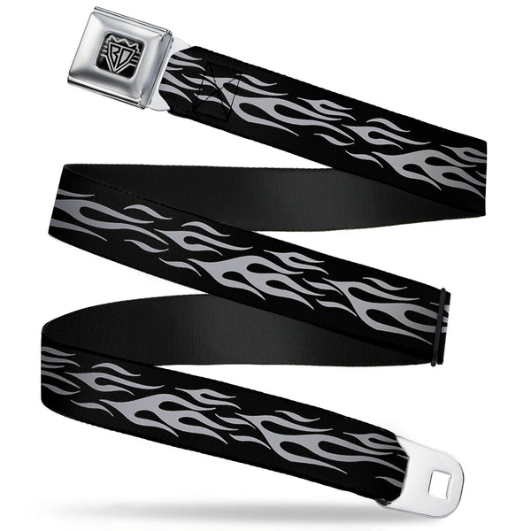 buckle down BD Wings Logo CLOSE-UP Full Color Black Silver Seatbelt Belt - Flame Silver Webbing