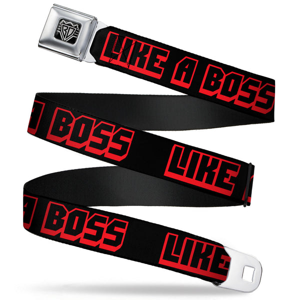 buckle down BD Wings Logo CLOSE-UP Full Color Black Silver Seatbelt Belt - LIKE A BOSS Black/Red Webbing