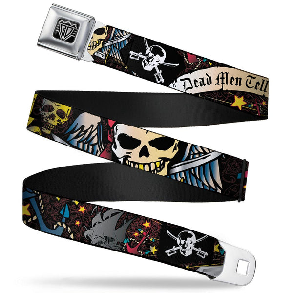 buckle down BD Wings Logo CLOSE-UP Full Color Black Silver Seatbelt Belt - Dead Men Tell No Tales Black Webbing