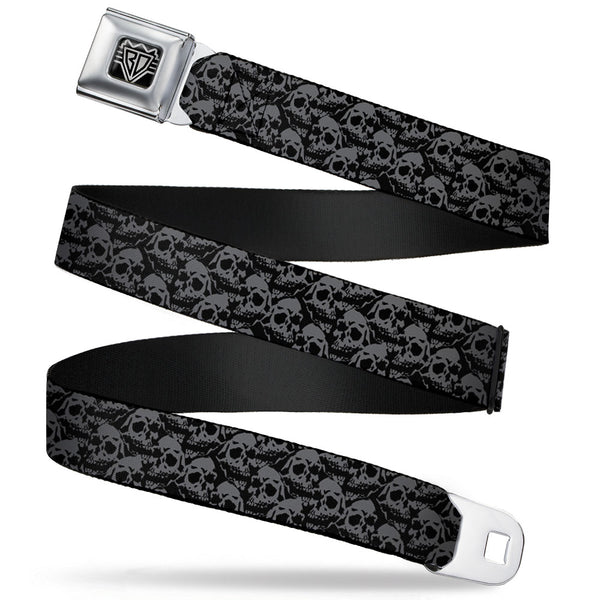 buckle down BD Wings Logo CLOSE-UP Full Color Black Silver Seatbelt Belt - Skull Yard Black/Gray Webbing