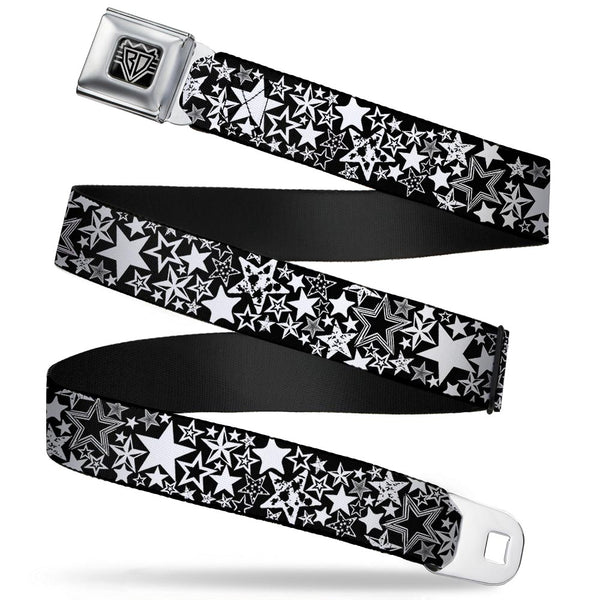 buckle down BD Wings Logo CLOSE-UP Full Color Black Silver Seatbelt Belt - Stargazer Black/White Webbing