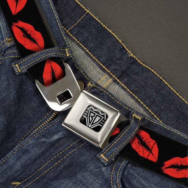 Buckle Down BD Wings Logo CLOSE-UP Full Color Black Silver Seatbelt Belt - Kisses Webbing