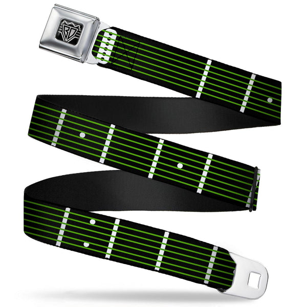 buckle down BD Wings Logo CLOSE-UP Full Color Black Silver Seatbelt Belt - Guitar Neck Black/White/Lime Green Webbing