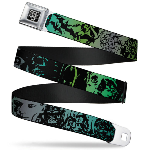 buckle down BD Wings Logo CLOSE-UP Full Color Black Silver Seatbelt Belt - Retro Monster Aqua/Black Webbing