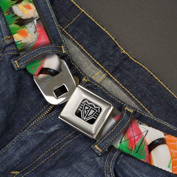 Buckle Down BD Wings Logo CLOSE-UP Full Color Black Silver Seatbelt Belt - Sushi Vivid Webbing