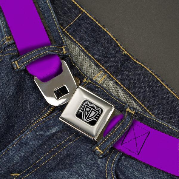 Buckle Down BD Wings Logo CLOSE-UP Full Color Black Silver Seatbelt Belt - Neon Purple Webbing